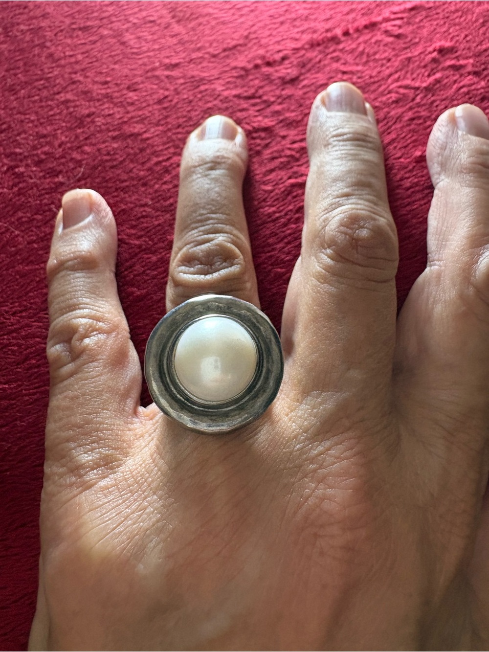 Sterling Silver White Pearl Dome Ring - Elegant Women's Jewelry